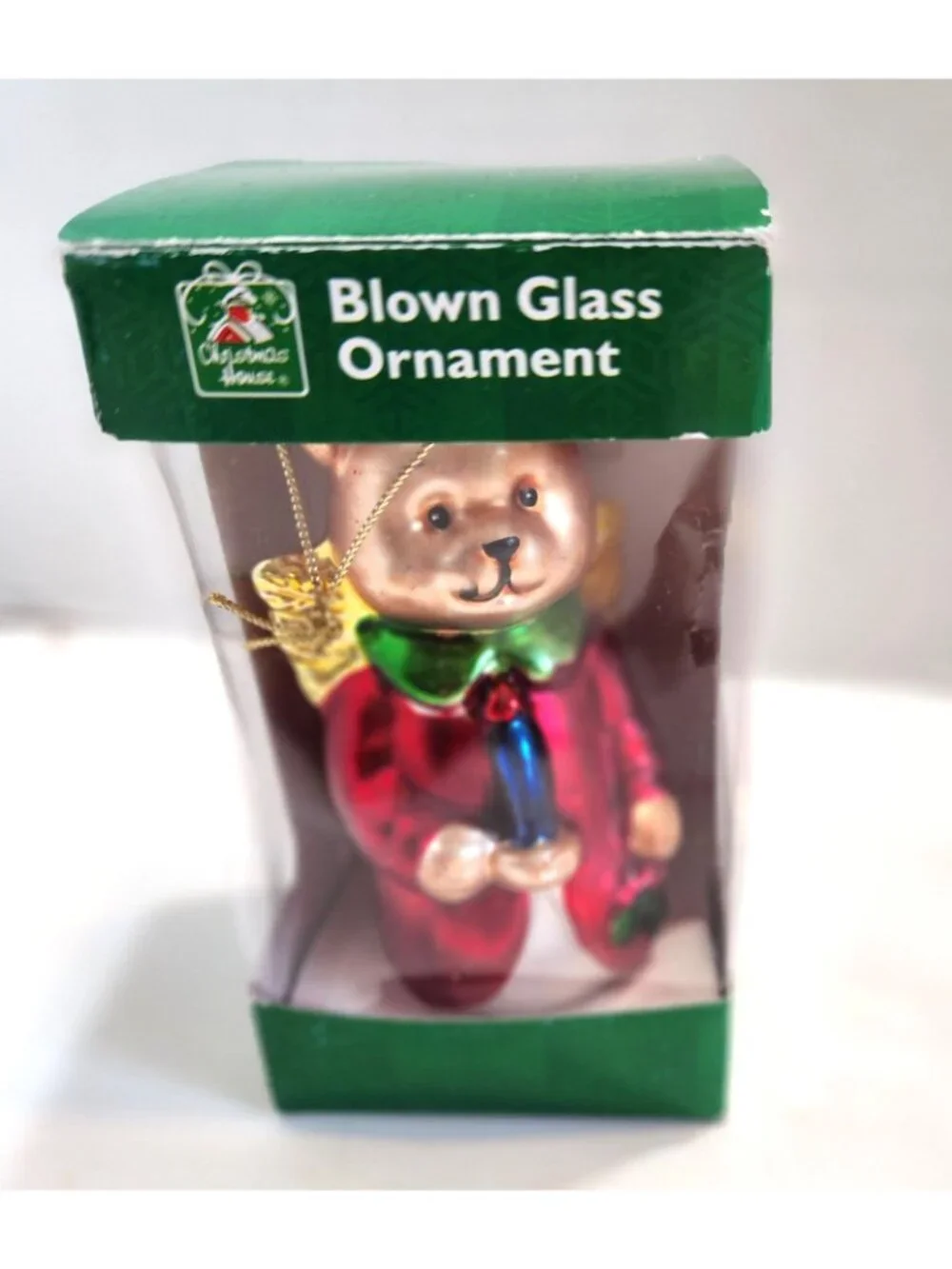 Blown Glass Angel Bear with Wings Christmas Tree Ornament With Box